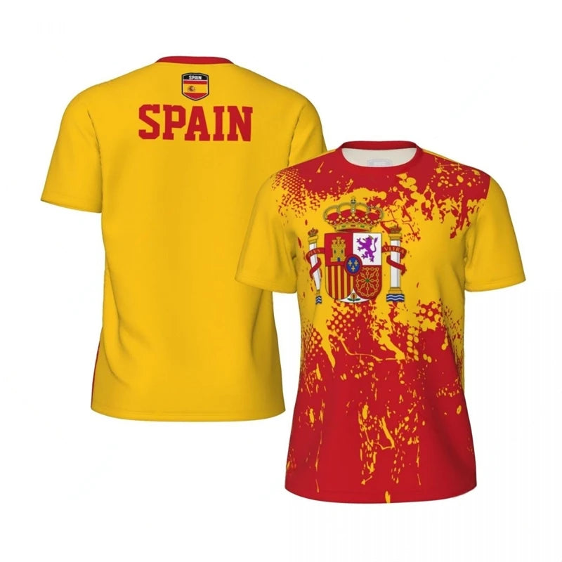 Spain Flag Football T Shirts For Men Fashion Summer National Emblem 3D Printed Jersey Casual Quick Dry Breathable Tees Tops