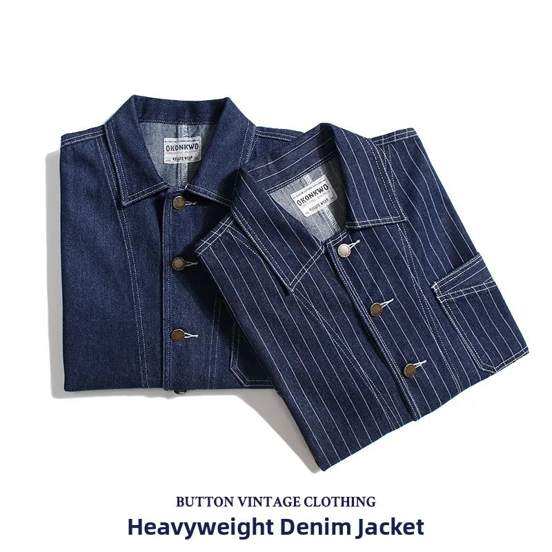 Retro Color Denim Jaet Slim Fit Striped Collar Men's Motorcycle Workwear Thi Autumn Outerwear Faion Urban Sle