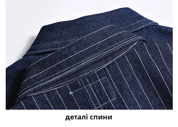 Retro Color Denim Jaet Slim Fit Striped Collar Men's Motorcycle Workwear Thi Autumn Outerwear Faion Urban Sle