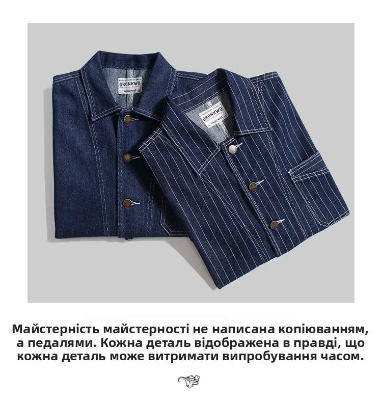Retro Color Denim Jaet Slim Fit Striped Collar Men's Motorcycle Workwear Thi Autumn Outerwear Faion Urban Sle