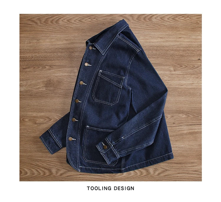 Retro Color Denim Jaet Slim Fit Striped Collar Men's Motorcycle Workwear Thi Autumn Outerwear Faion Urban Sle