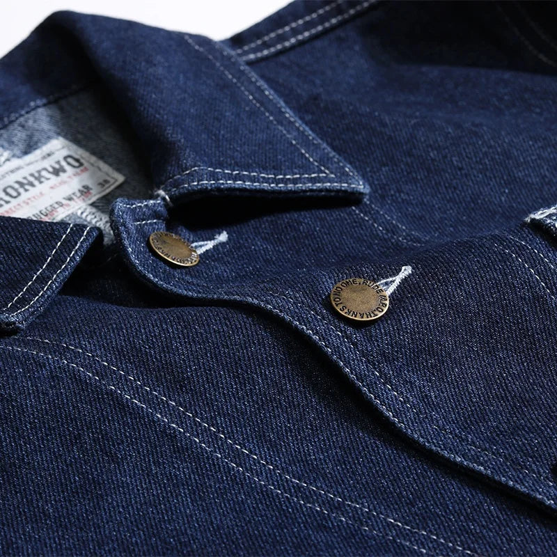 Retro Color Denim Jaet Slim Fit Striped Collar Men's Motorcycle Workwear Thi Autumn Outerwear Faion Urban Sle