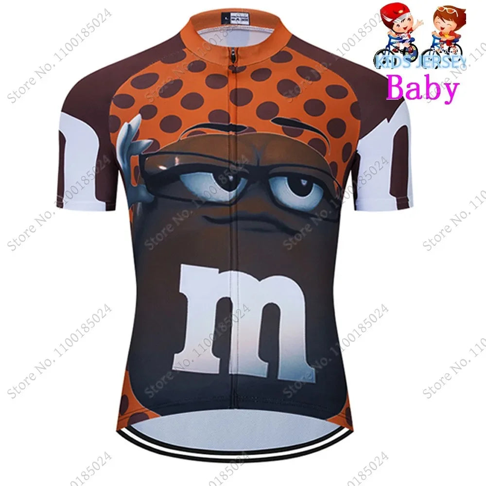 2024 Kids Cycling Jersey Funny Cartoon Set Boys Girls Popular Chocolate Bean Cycling Clothing Children Road Bike Suit Maillot