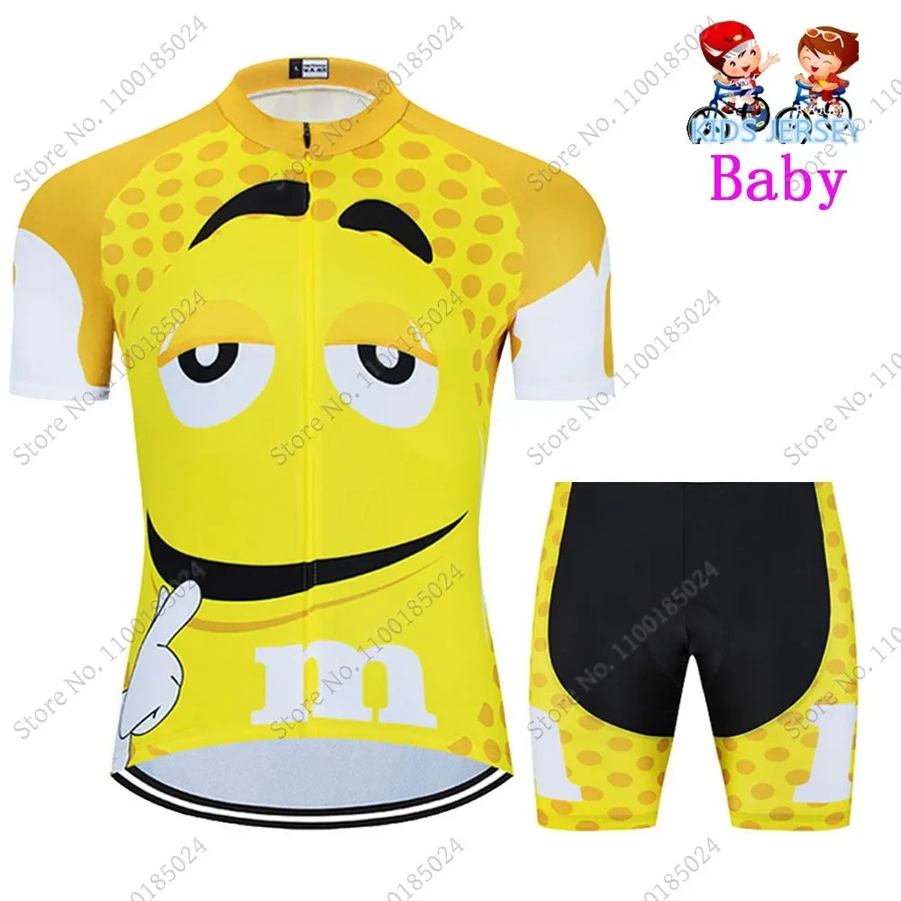 2024 Kids Cycling Jersey Funny Cartoon Set Boys Girls Popular Chocolate Bean Cycling Clothing Children Road Bike Suit Maillot