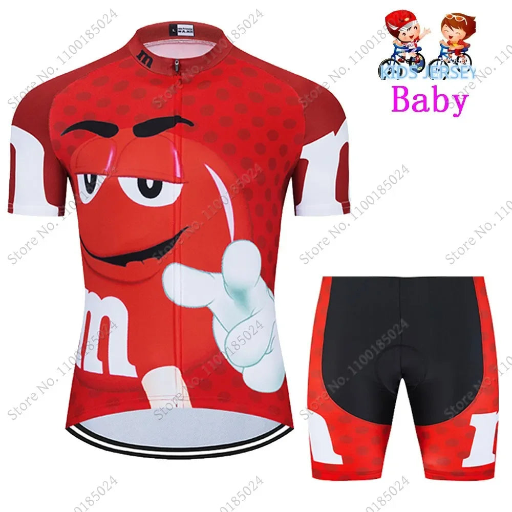 2024 Kids Cycling Jersey Funny Cartoon Set Boys Girls Popular Chocolate Bean Cycling Clothing Children Road Bike Suit Maillot