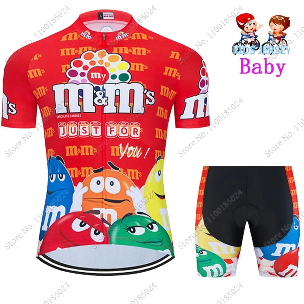 2024 Kids Cycling Jersey Funny Cartoon Set Boys Girls Popular Chocolate Bean Cycling Clothing Children Road Bike Suit Maillot