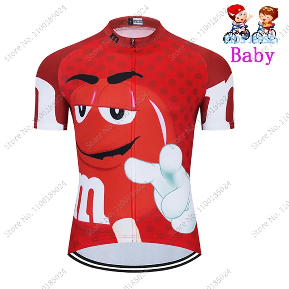 2024 Kids Cycling Jersey Funny Cartoon Set Boys Girls Popular Chocolate Bean Cycling Clothing Children Road Bike Suit Maillot