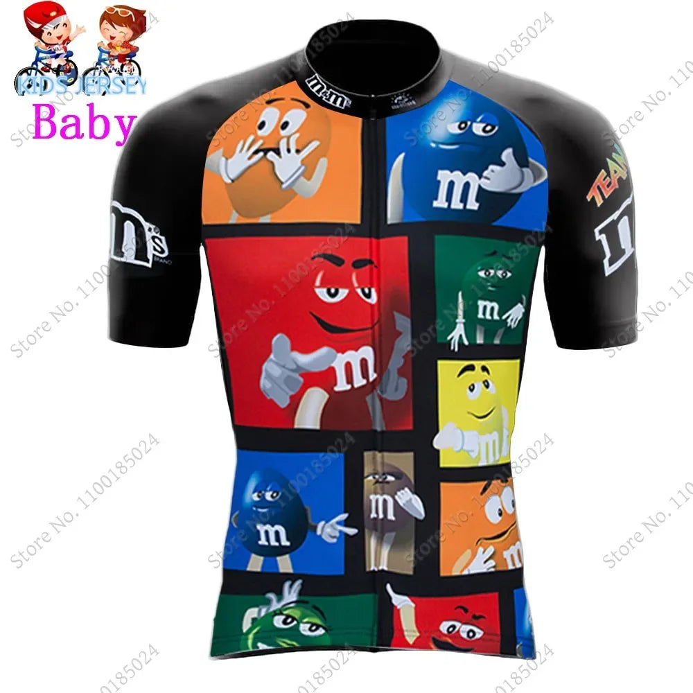 2024 Kids Cycling Jersey Funny Cartoon Set Boys Girls Popular Chocolate Bean Cycling Clothing Children Road Bike Suit Maillot