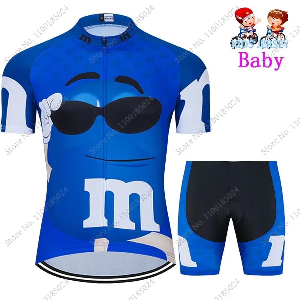 2024 Kids Cycling Jersey Funny Cartoon Set Boys Girls Popular Chocolate Bean Cycling Clothing Children Road Bike Suit Maillot