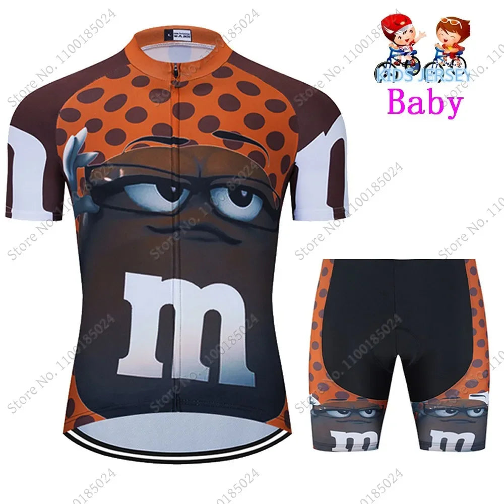 2024 Kids Cycling Jersey Funny Cartoon Set Boys Girls Popular Chocolate Bean Cycling Clothing Children Road Bike Suit Maillot