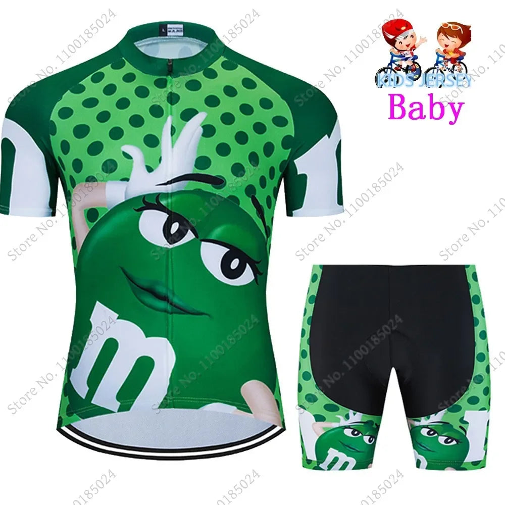 2024 Kids Cycling Jersey Funny Cartoon Set Boys Girls Popular Chocolate Bean Cycling Clothing Children Road Bike Suit Maillot