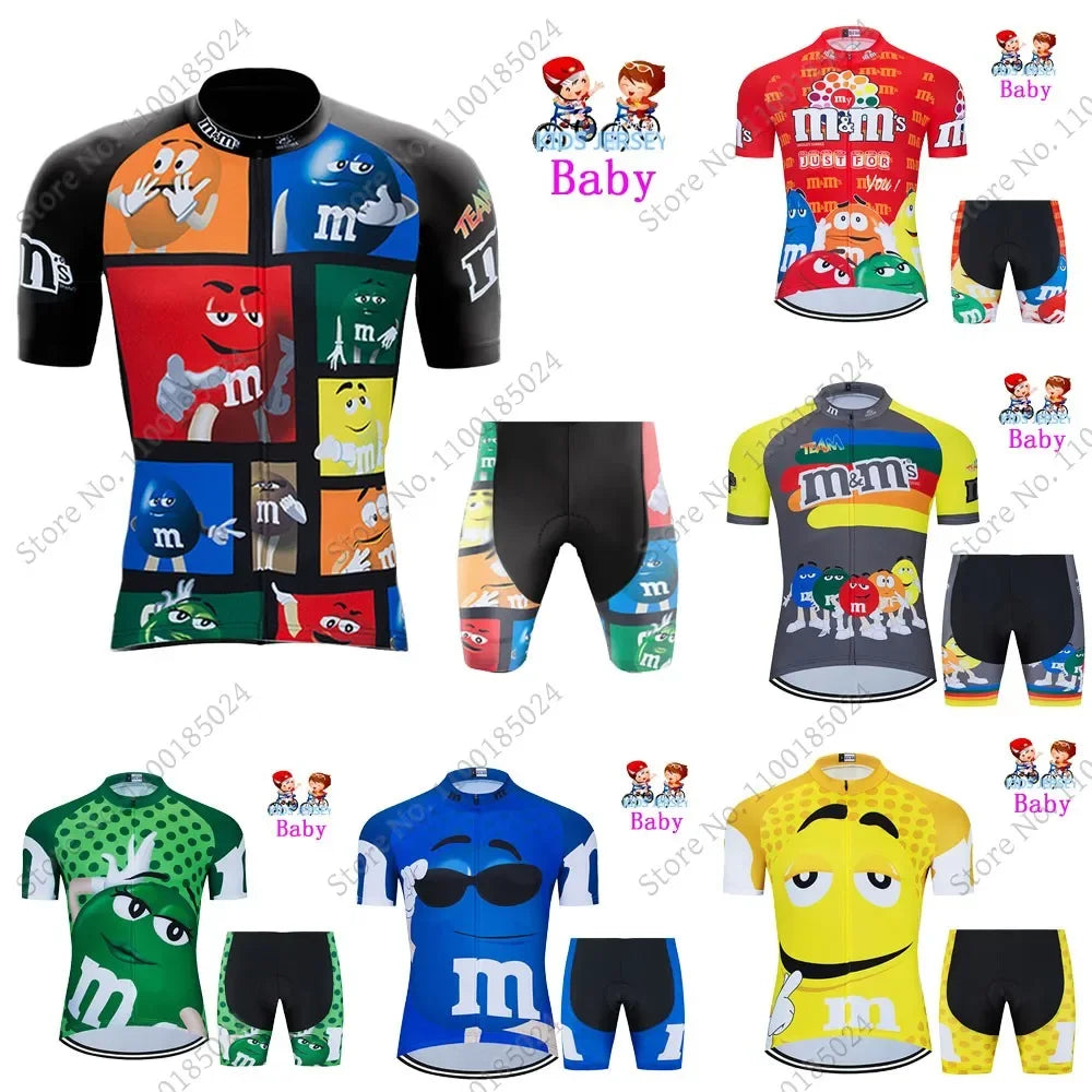 2024 Kids Cycling Jersey Funny Cartoon Set Boys Girls Popular Chocolate Bean Cycling Clothing Children Road Bike Suit Maillot