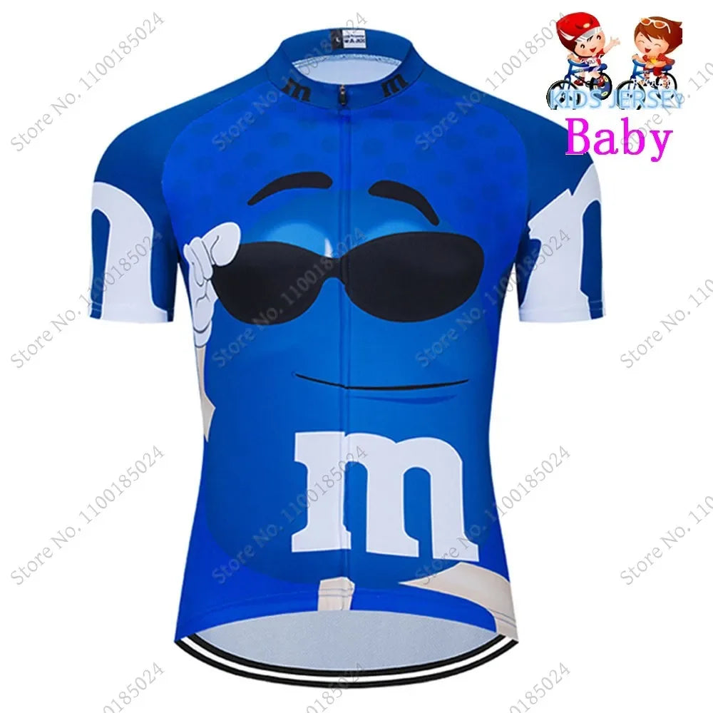 2024 Kids Cycling Jersey Funny Cartoon Set Boys Girls Popular Chocolate Bean Cycling Clothing Children Road Bike Suit Maillot