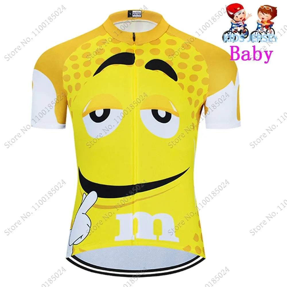 2024 Kids Cycling Jersey Funny Cartoon Set Boys Girls Popular Chocolate Bean Cycling Clothing Children Road Bike Suit Maillot