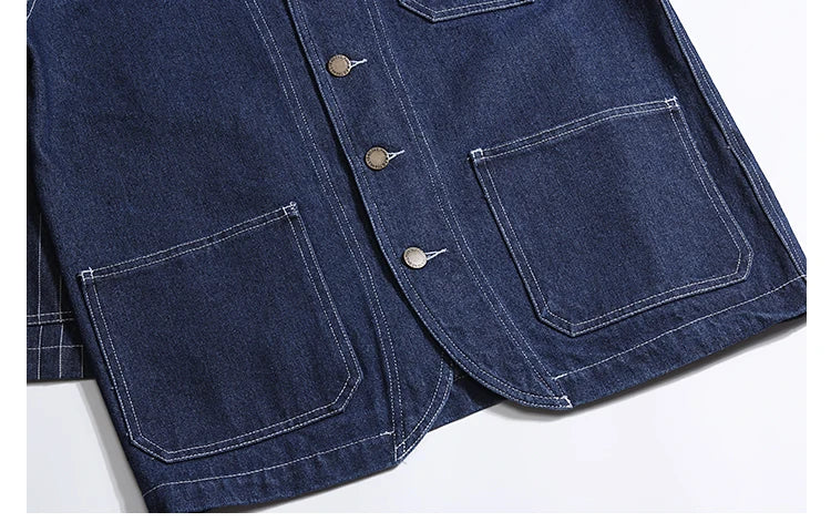 Retro  Color Denim Jaet Slim Fit Striped Collar Men's Motorcycle Workwear Thi Autumn Outerwear Faion Urban Sle