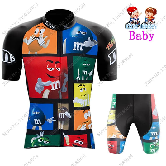 2024 Kids Cycling Jersey Funny Cartoon Set Boys Girls Popular Chocolate Bean Cycling Clothing Children Road Bike Suit Maillot