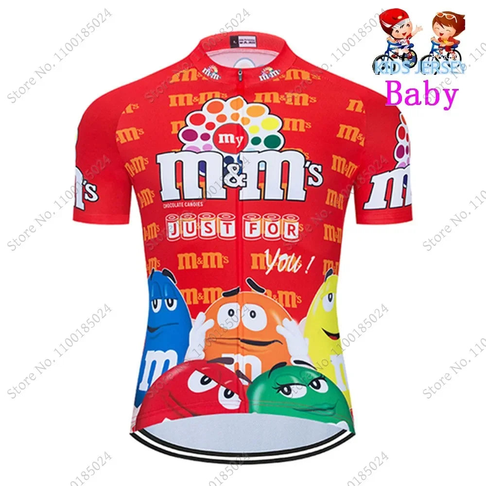 2024 Kids Cycling Jersey Funny Cartoon Set Boys Girls Popular Chocolate Bean Cycling Clothing Children Road Bike Suit Maillot